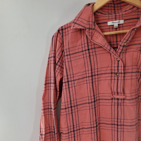 Madewell Pink Plaid 1/4 Button Front Long Sleeve Shirt Womens Size Small - Picture 5 of 6